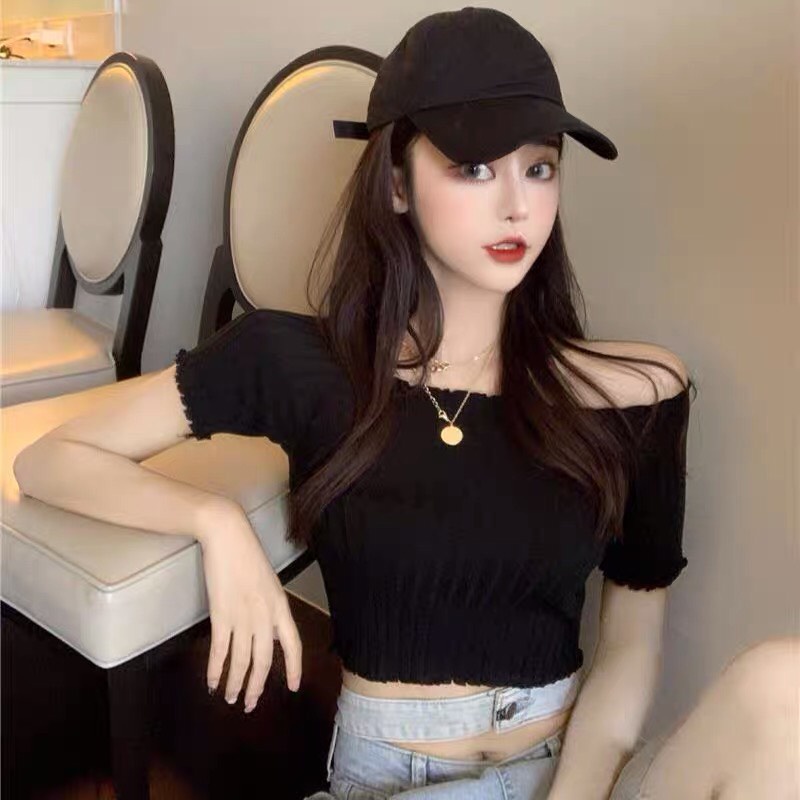 Áo dệt kim Croptop Kiểu Dệt Kim Ngắn Tay Ulzzang Sexy Phong Cách Hàn Quốc Xiaozhainv vn T2E3