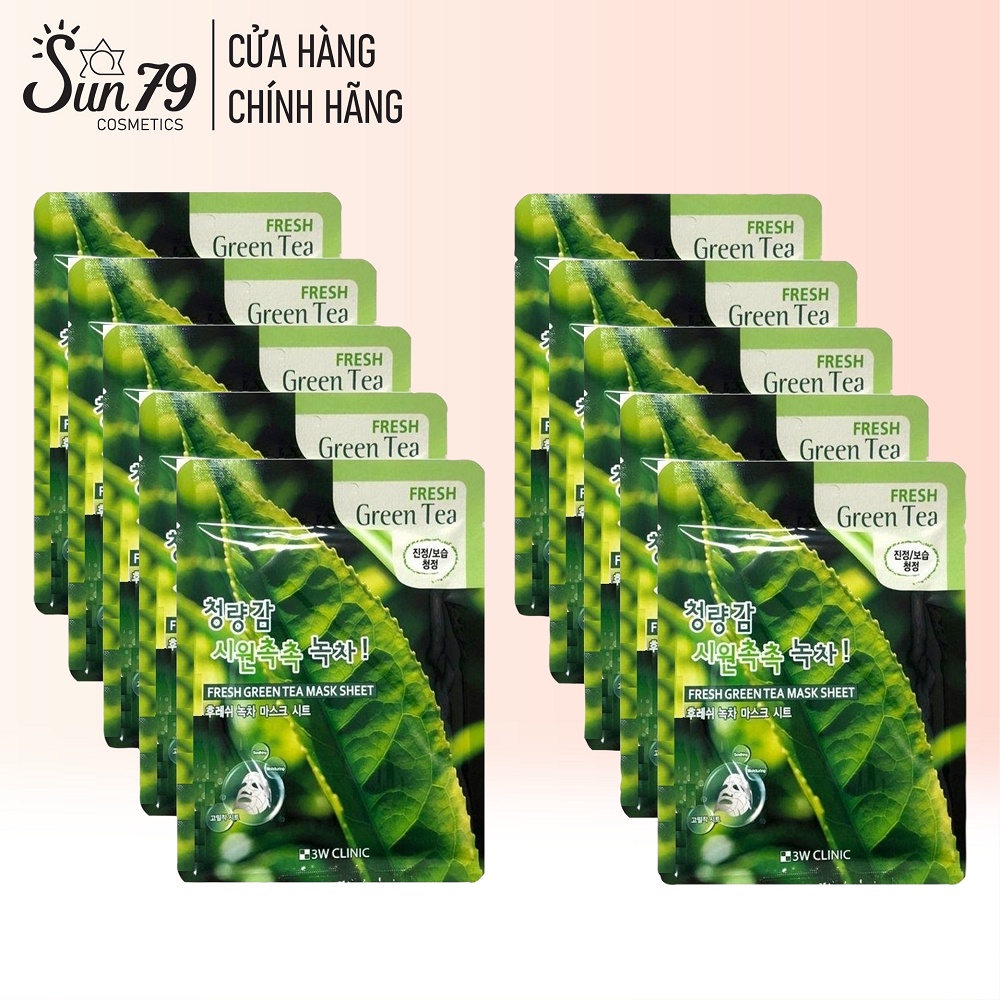 Combo 10 miếng mặt nạ chiết xuất trà xanh 3W Clinic Fresh Green Tea Mask Sheet 23ml X 10