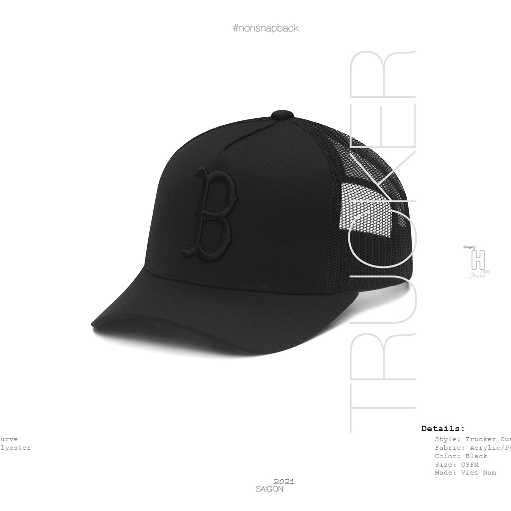 Nón lưỡi trai logo B full đen