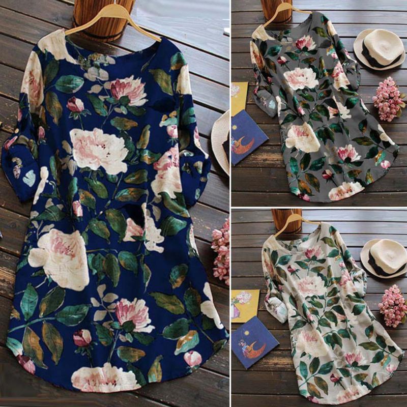 FREESHIP ĐƠN 99K_ Đầm nữ cổ tròn họa tiết hoa lá xinh xắn thời trang | BigBuy360 - bigbuy360.vn
