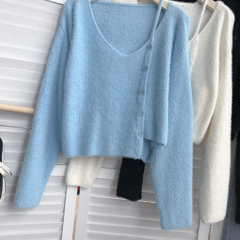 Áo len tay dài cổ chữ V dáng ôm phong cách Hàn Quốc thời trang