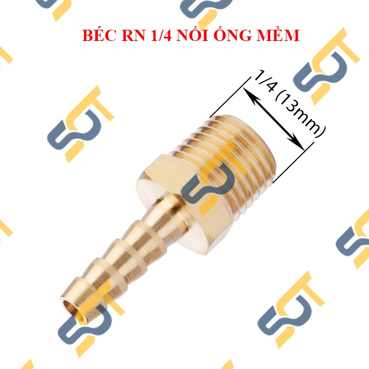 [NỐI ỐNG MỀM] Ren ngoài G 1/4 (13) DN8 khớp nối ống nhựa &amp; PU đuôi chuột - Đồng (male airline horse connector) Béc Búp