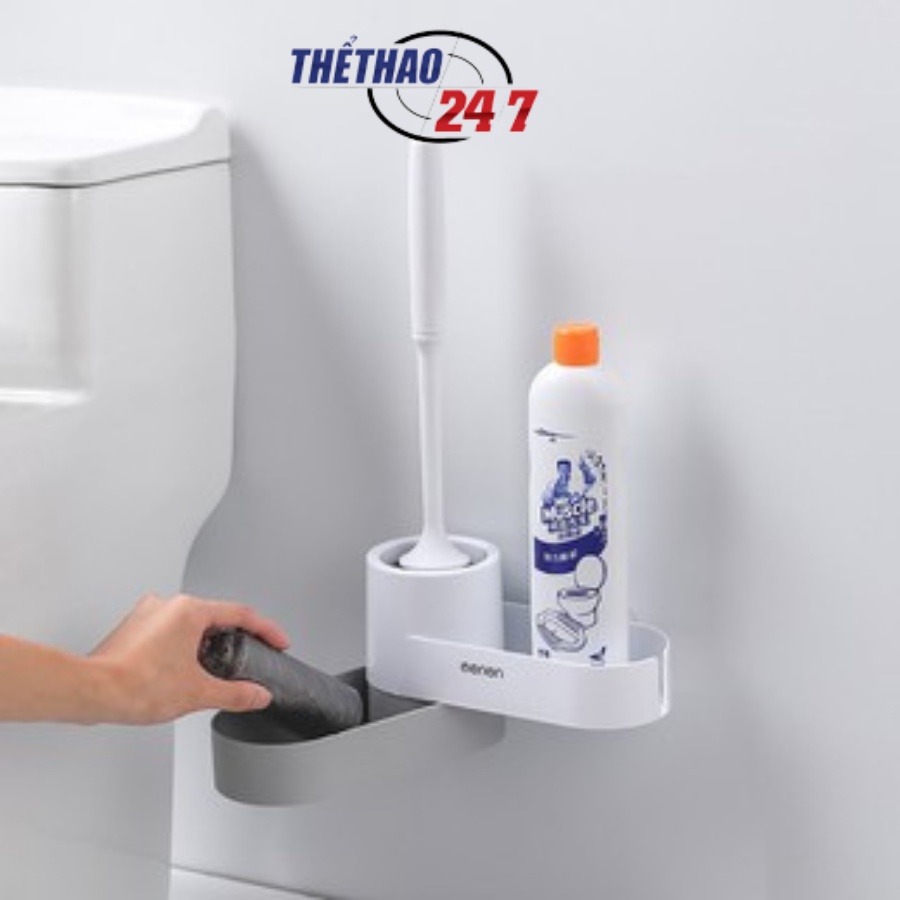 Bộ Chổi Cọ Nhà Vệ Sinh Cao Cấp Có Ngăn Để Đồ Toilet Lắp Đặt Dính Tường, Cây Chổi Cọ Vệ Sinh OENON