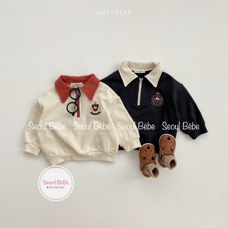 Áo cổ đức Harvard áo phông dài tay sweater cho bé 10-19kg hãng Oottbebe Hàn Quốc