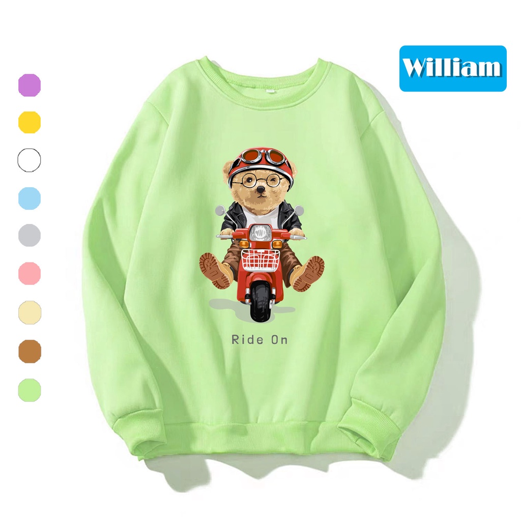 Áo sweater nam nữ in hình Gấu dễ thương chất nỉ dày dặn, hợp làm áo cặp William - DS173