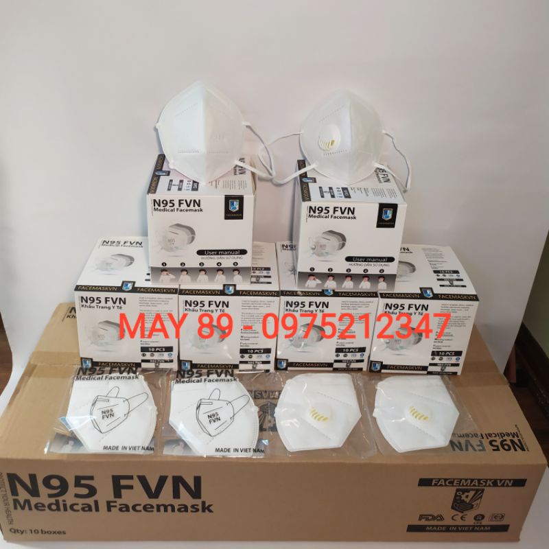 Hộp 10 chiếc Khẩu trang N95 FVN - 5 Lớp ( 2 lớp vải + 2 lớp giấy kháng khuẩn + 1 lớp bông tĩnh điện)