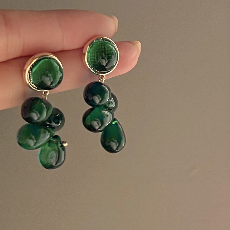 Bông Tai Hình Giọt Nước Màu Xanh Lá Cây Phong Cách Retro Đơn Giản Thời Trang