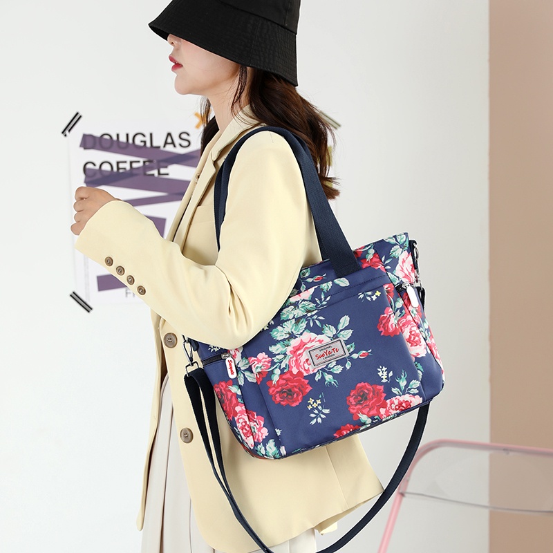 Túi Xách Vải Oxford Cỡ Lớn Nhiều Ngăn Họa Tiết Hoa Chống Thấm Nước Thời Trang Công Sở Cho Nữ