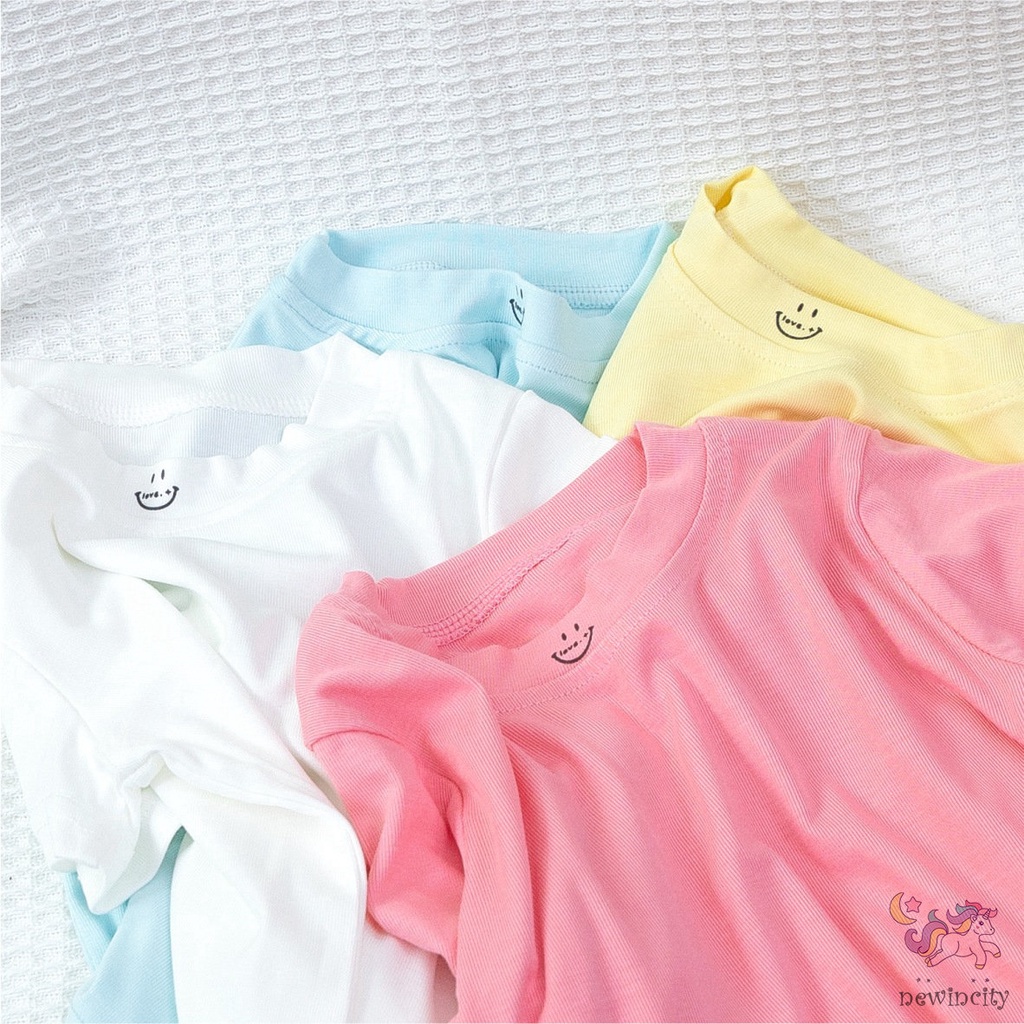 Áo Thun Tay Ngắn Màu Sắc Trơn Thời Trang Mùa Hè Hàn Quốc Dành Cho Bé Gái