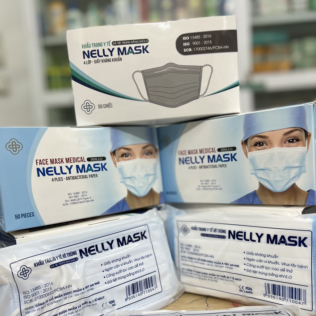 Khẩu trang Y tế Nelly Mask - Kháng khuẩn 4 lớp, dầy đẹp dễ thở, quai đeo chắc chắn sịn sò,