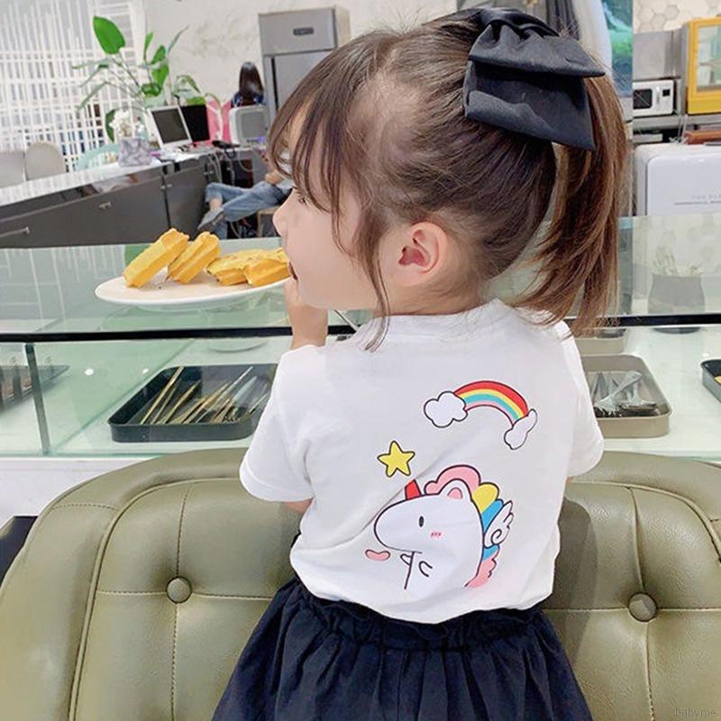 Áo thun tay ngắn chất liệu cotton in họa tiết hoạt hình phong cách Hàn Quốc dành cho bé gái