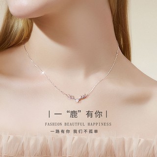 Vòng cổ bạc 925 mặt hình gạc hươu đính đá thời trang cho nữ
