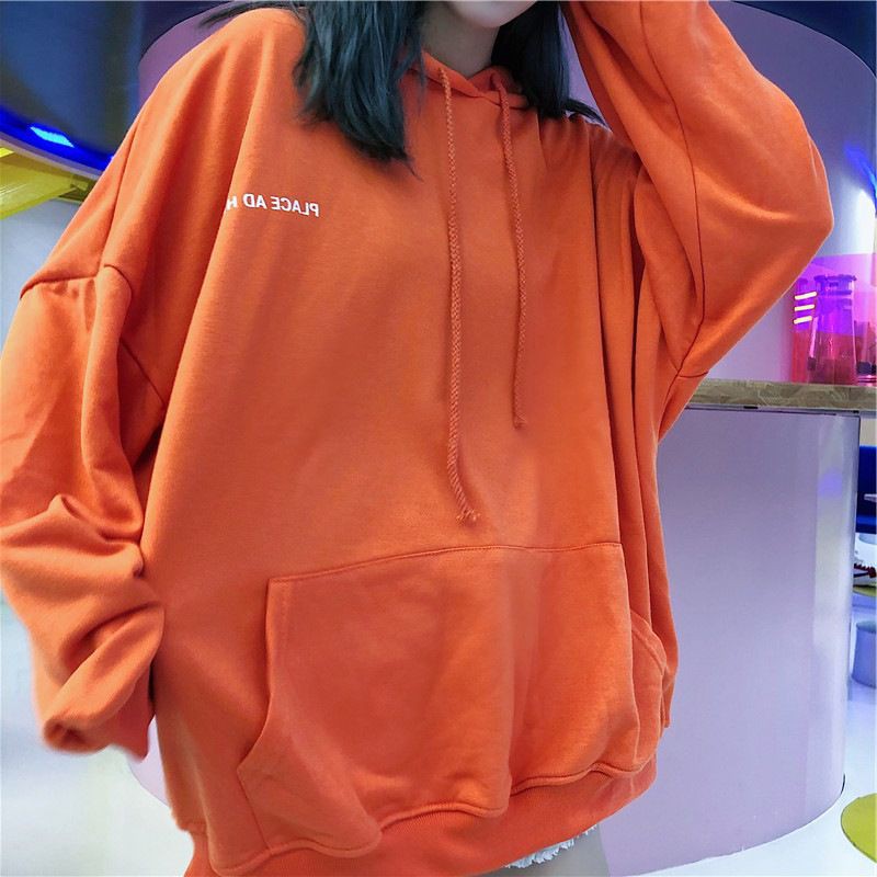 Áo hoodie mỏng dáng rộng dài tay in chữ