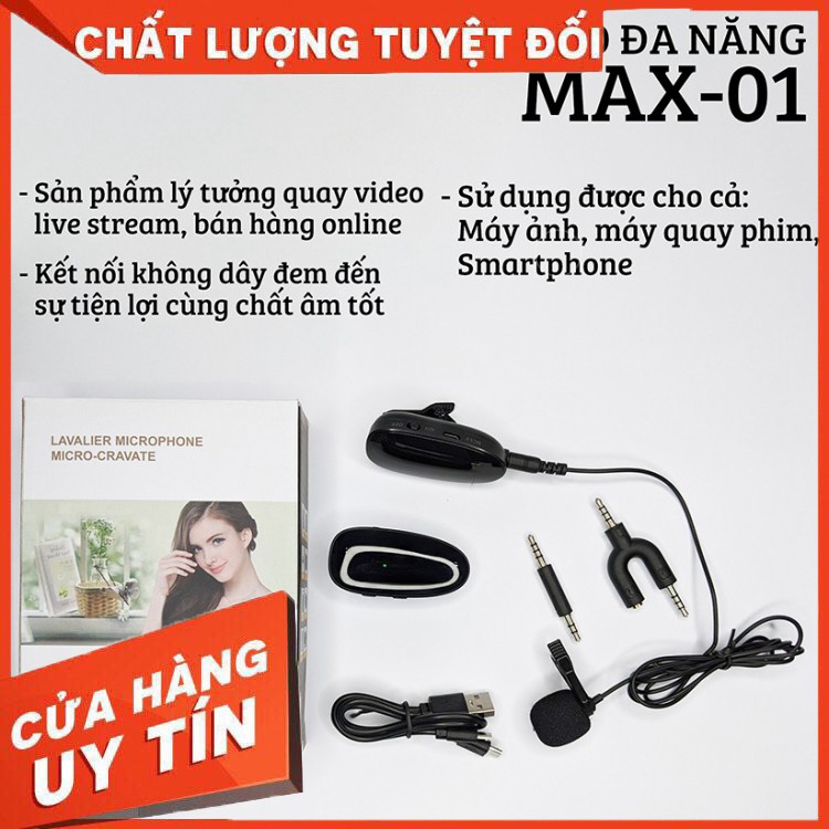 Micro thu âm đa năng bluetooth cài áo chuyên nghiệp MAX-01 dành cho youtuber , vlog, bán hàng live stream - Hàng chất lư