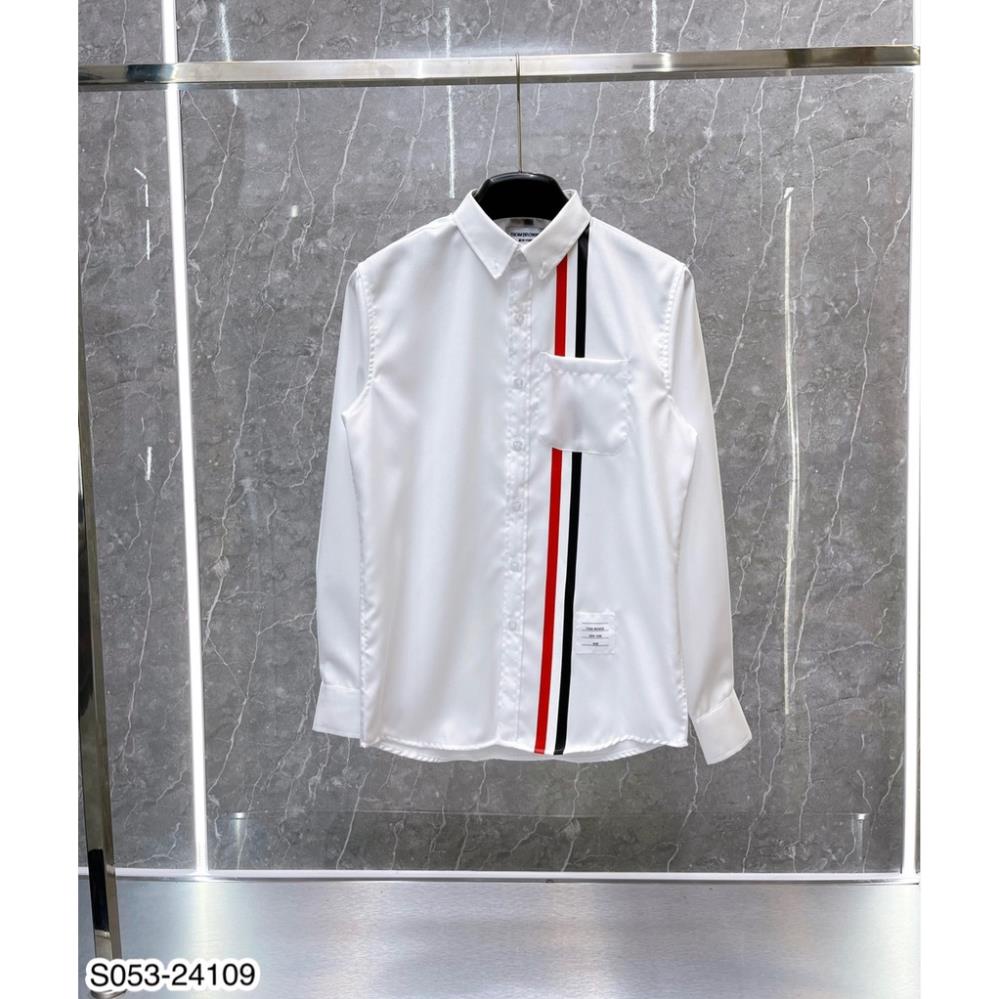 [Sẵn Hàng] Áo Sơ Mi Nam Thom Dài Tay Hình Thêu Cao Cấp - Áo Sơ Mi Thom Browne Nam Viền Kẻ Dọc Cao Cấp