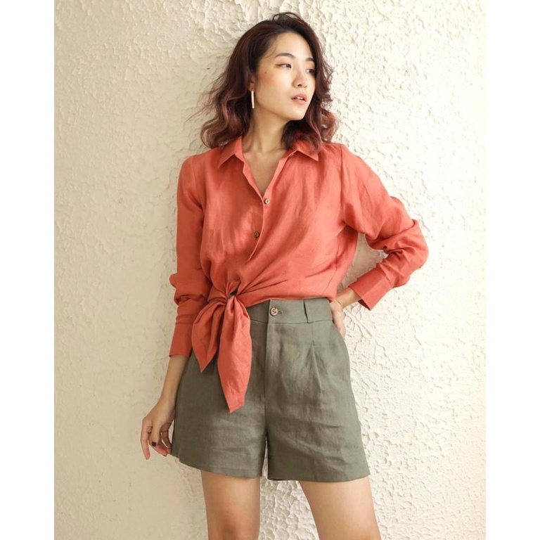 Áo sơ mi nữ dài tay form rộng Basic Linen tưng premium cao cấp
