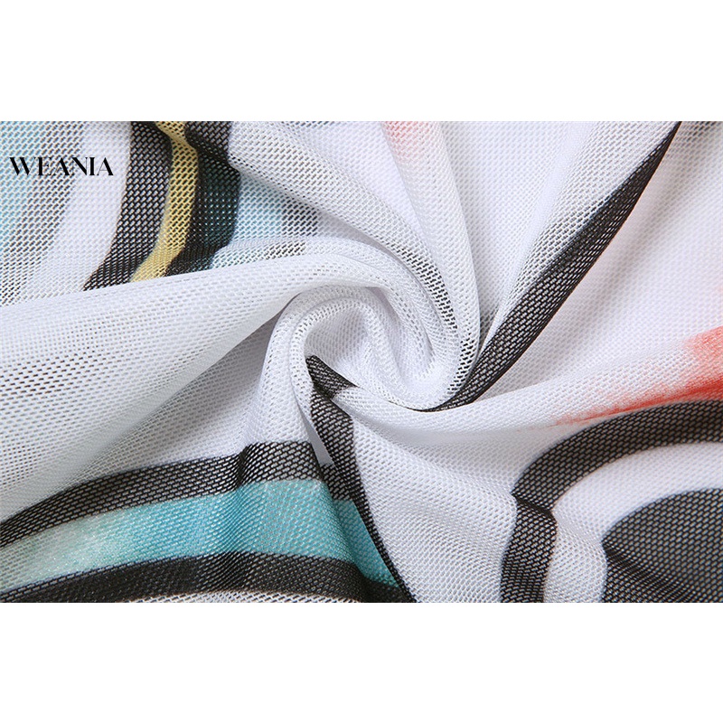 Đầm mini WEANIA ôm dáng phối lưới in họa tiết quyến rũ cho nữ