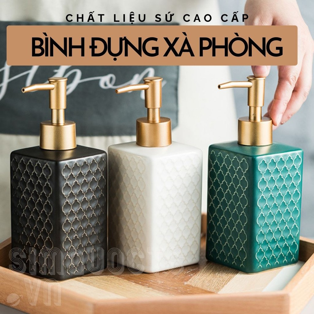 Bình đựng xà phòng, bình sứ đựng sữa tắm, dầu gội hoạ tiết cổ điển sang trọng