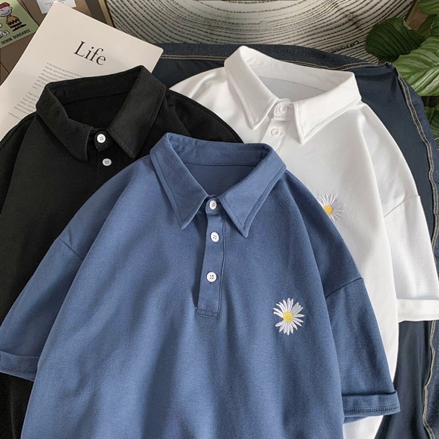 Áo Polo hoa cúc có thêu hoa cúc+ chữ là điểm nhấn, chất cotton mát, polo unisex Nice Clothes