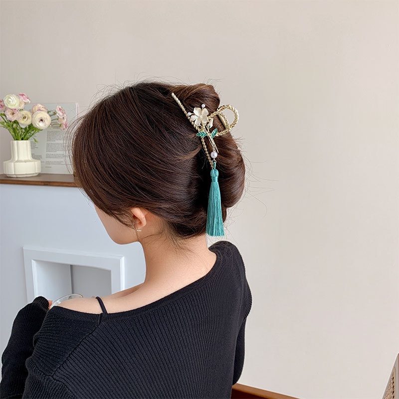 Kẹp Tóc Hình Bông Hoa Phối Tua Rua Lưng Đầu Cảm Giác Độc Đáo Phong Cách Hàn Quốc Cổ Điển Cho Nữ