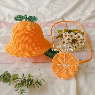 SET TÚI MŨ MÓC SỢI THÔ HÌNH QUẢ CAM CHO BÉ