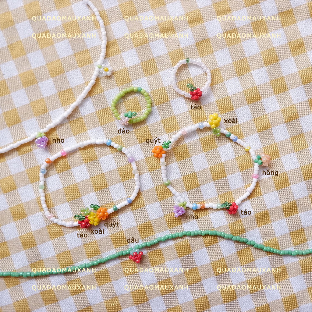 Vòng tay hạt cườm nhiều loại trái cây kèm set nhẫn dây chuyền choker đeo cổ handmade #fruits