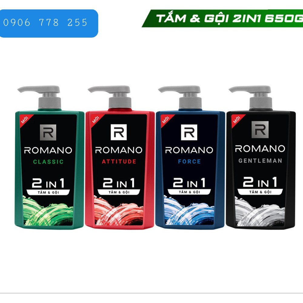 Romano - Tắm gội 2in1 Romano 650g Classic /Attitude/ Force