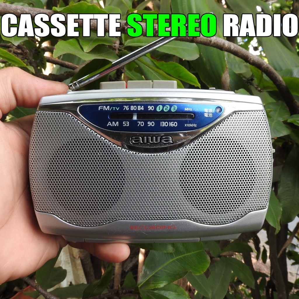Máy nghe nhạc Cassette stereo AIWA CS-PJ1 có 2 loa ngoài đài radio AM FM108 kiểu dáng độc lạ nhìn đẹp