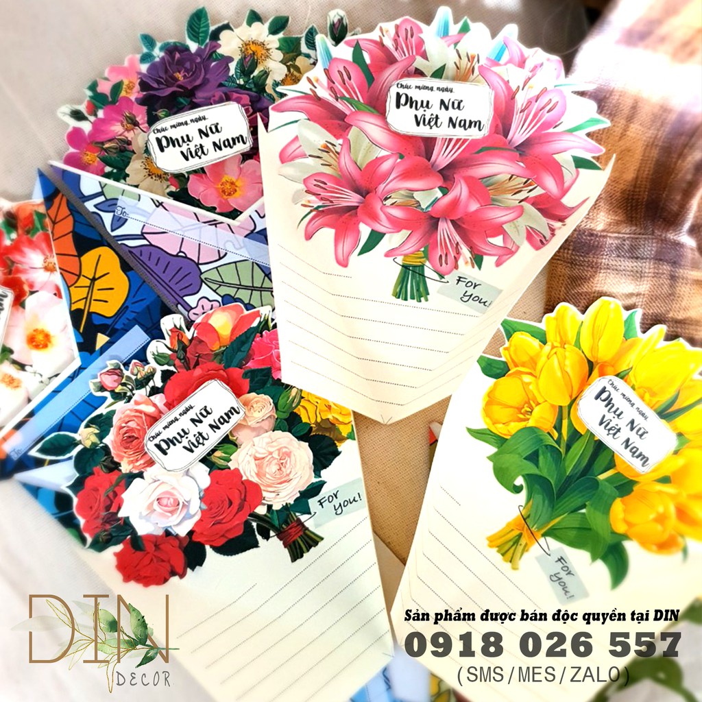 Thiệp mừng handmade hình bó hoa - DIN Store