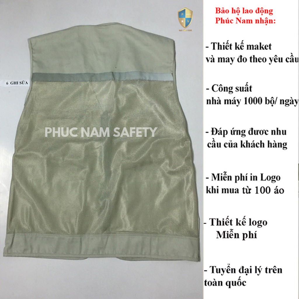 Áo bảo ghi lê phản quang màu ghi sữa , áo ghi lê, đồng phục kỹ sư, BHLĐ Phúc Nam