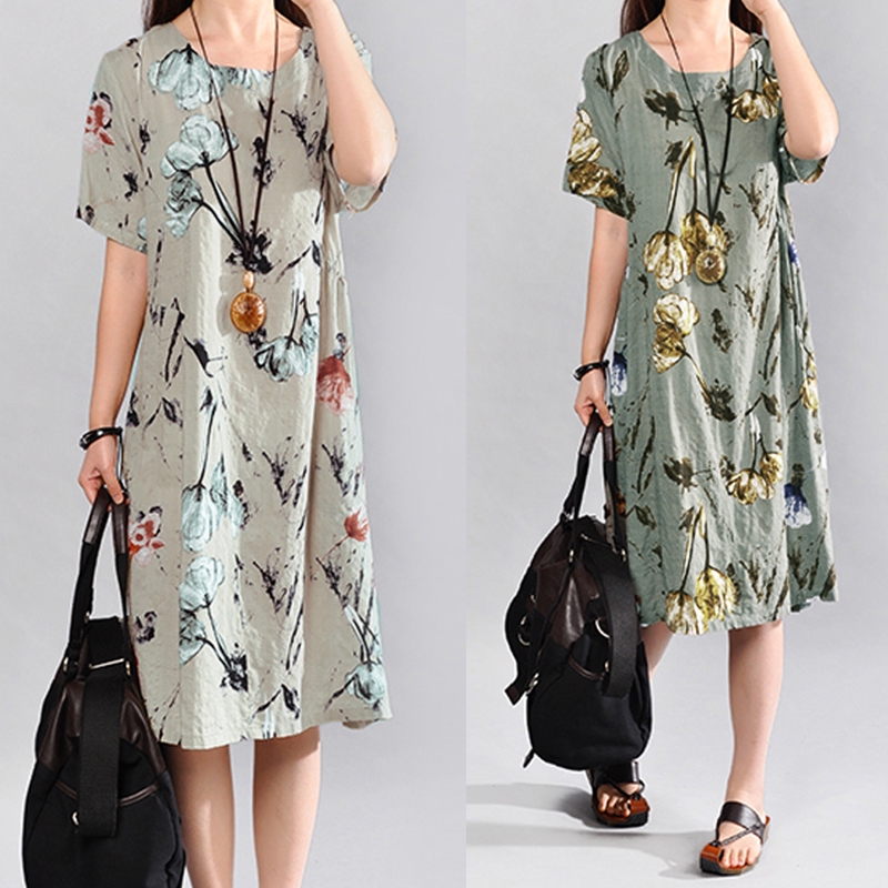 Đầm Tay Ngắn ZANZEA Hoạ Tiết Hoa Có Size Lớn