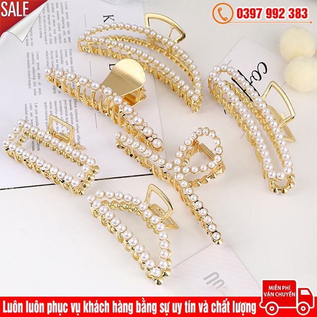 Kẹp Càng Cua Búi Tóc Đính Đá Và N.Trai Size Lớn Cho Nữ Hot Trend Hàn Quốc - Cặp Tóc Kim Loại Mạ Vàng Sang Trọng