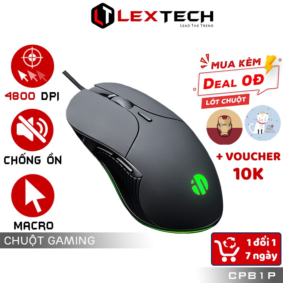 Chuột máy tính gaming chống ồn silent LexTech CPB1P 4000 DPI chuột có dây cho laptop pc