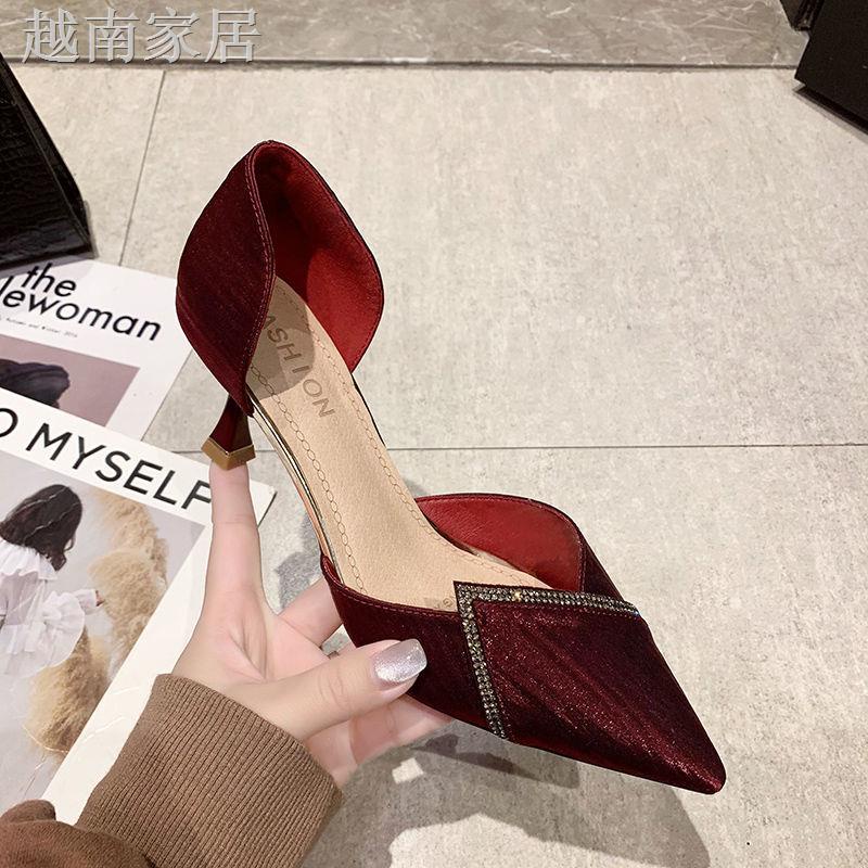 ♛Women s shoes small ck high heels stiletto 5cm all-match pointed toe shallow mouth Baotou mid-heel professional single shoes female 2021 new hollow