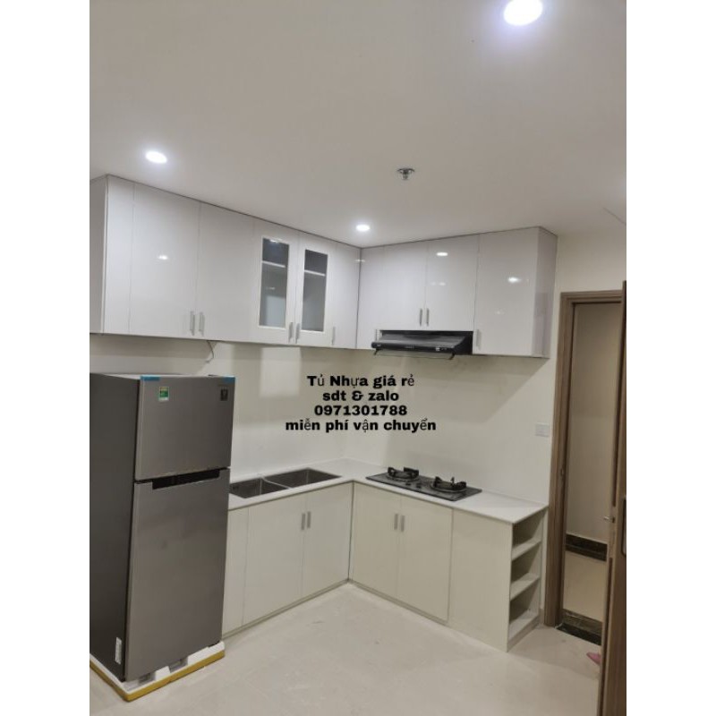 tủ bếp nhựa Đài Loan cao cấp miễn phí vận chuyển và lắp ráp tại nhà màu gỗ sồi nhạt