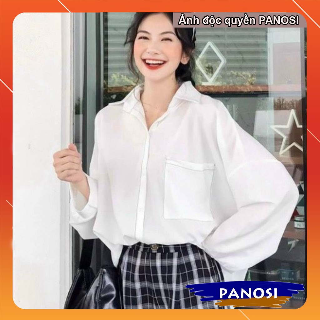 Áo sơ mi trắng áo kiểu nữ dài tay chỉ nổi phong cách hàn quốc form rộng PANOSI - MÃ A395