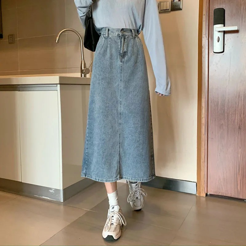 Chân Váy Denim Lưng Cao Dáng Chữ A Phong Cách Retro | BigBuy360 - bigbuy360.vn