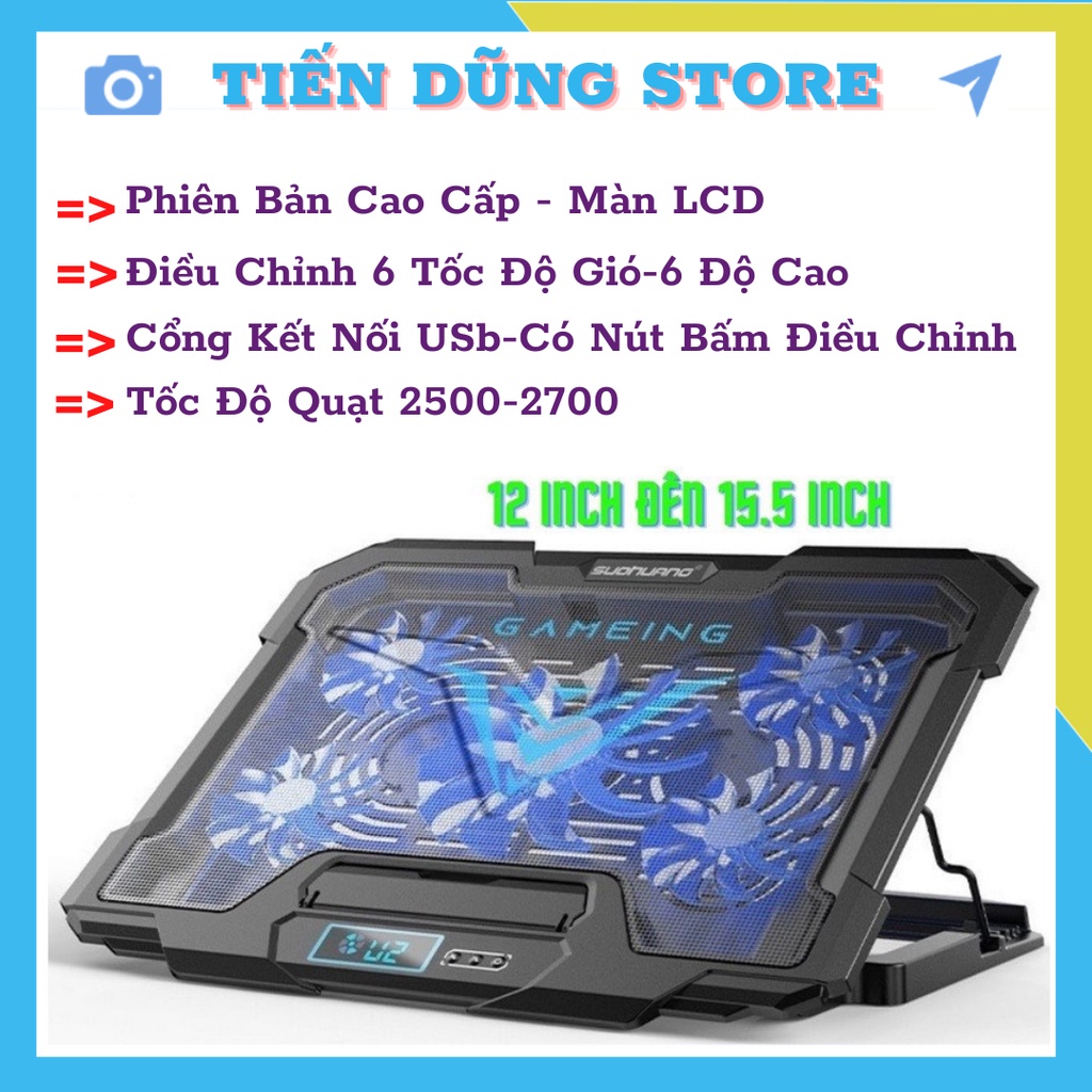 [ HOT ] Đế Tản Nhiệt Laptop Macbook Ipad LCD Tùy Chỉnh Độ Cao 6 Cấp Độ - Chế Độ Quạt Kép Chống Ồn