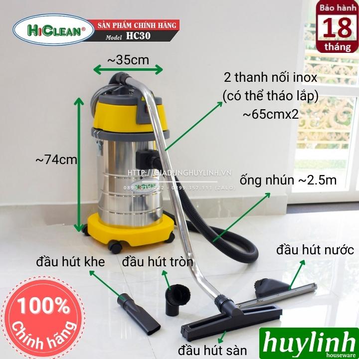 [Mã ELHA22 giảm 6% đơn 300K] Máy hút bụi công nghiệp Hiclean HC30 - 30 lít - Hút khô và ướt