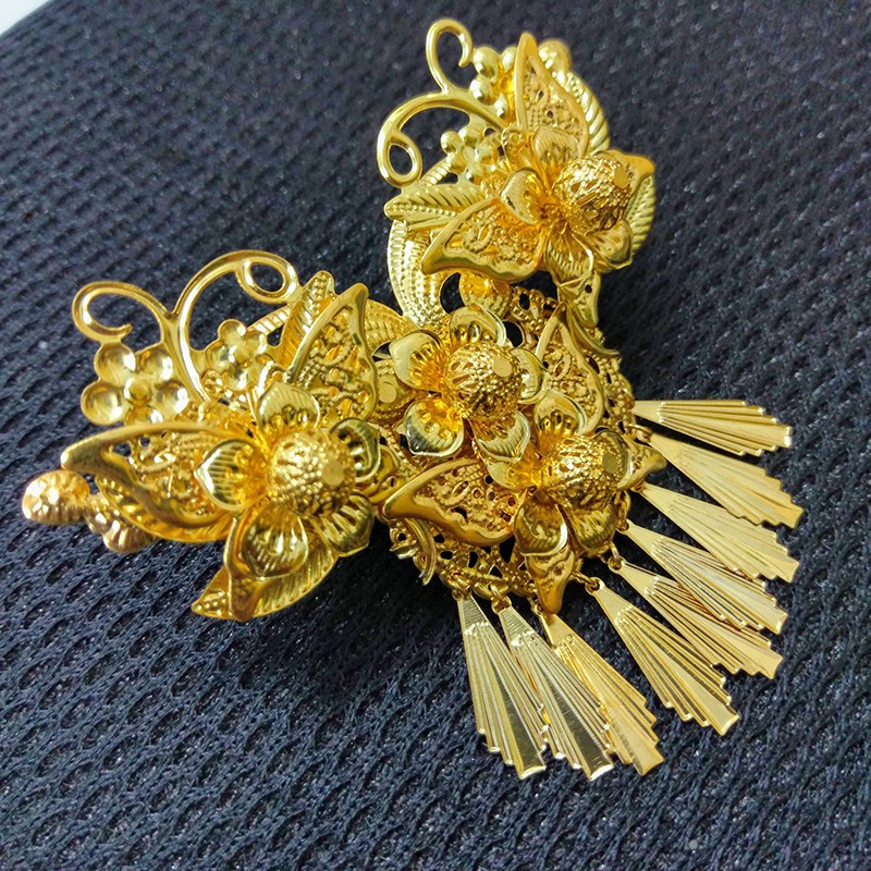 Bộ trâm cài tóc cổ trang 5 món họa tiết hoa bướm kết hợp tua rua