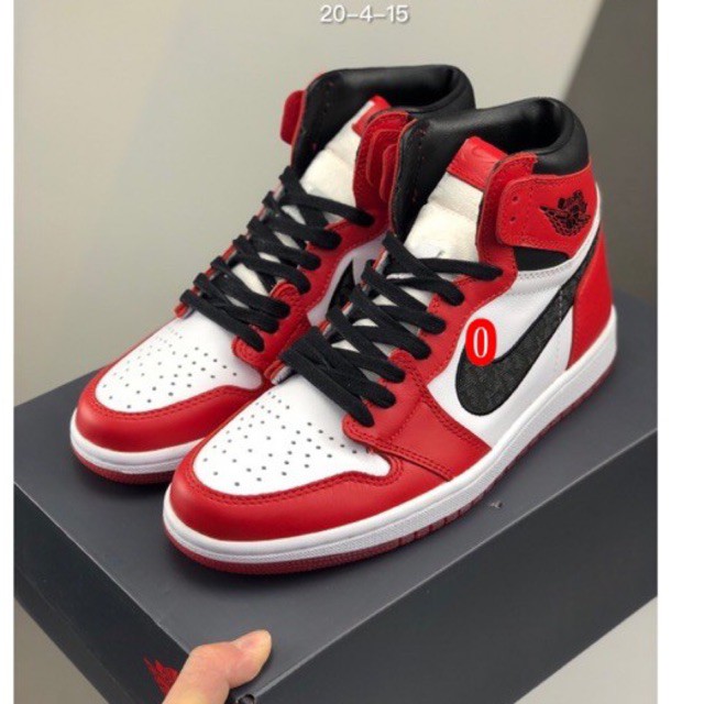 (ẢNH THẬT+VIDEO) giầy sneaker Air Jordan 1 Retro High Light Smoke Grey trắng đỏ cao cổ