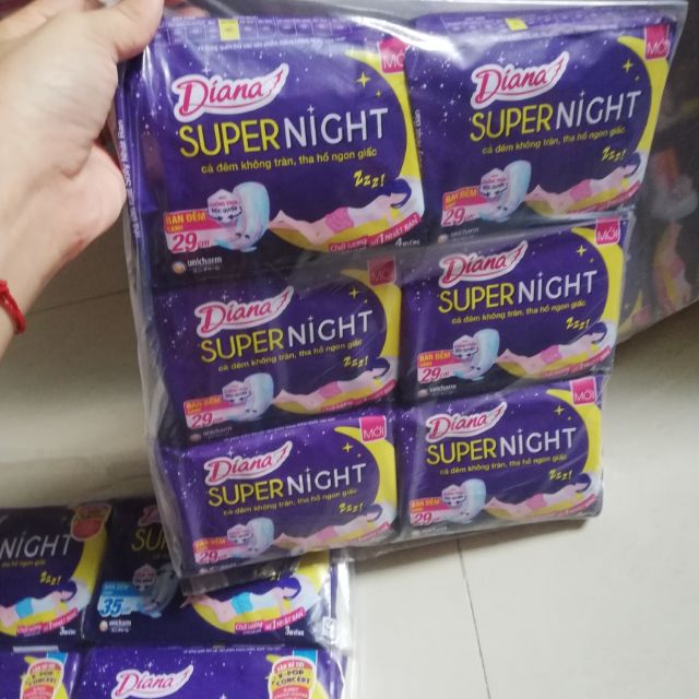 Bộ 6 gói băng vệ sinh Diana siêu thấm supernight 35cm mẫu mới 3 miếng gói