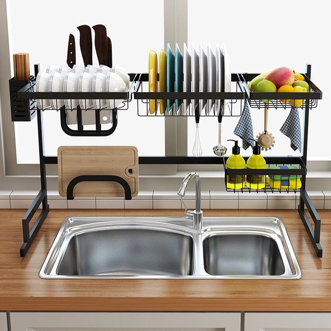 Kệ úp bát đĩa trên bồn rửa 85cm , giá để bát 2 tầng khung thép sơn tĩnh điện cao cấp