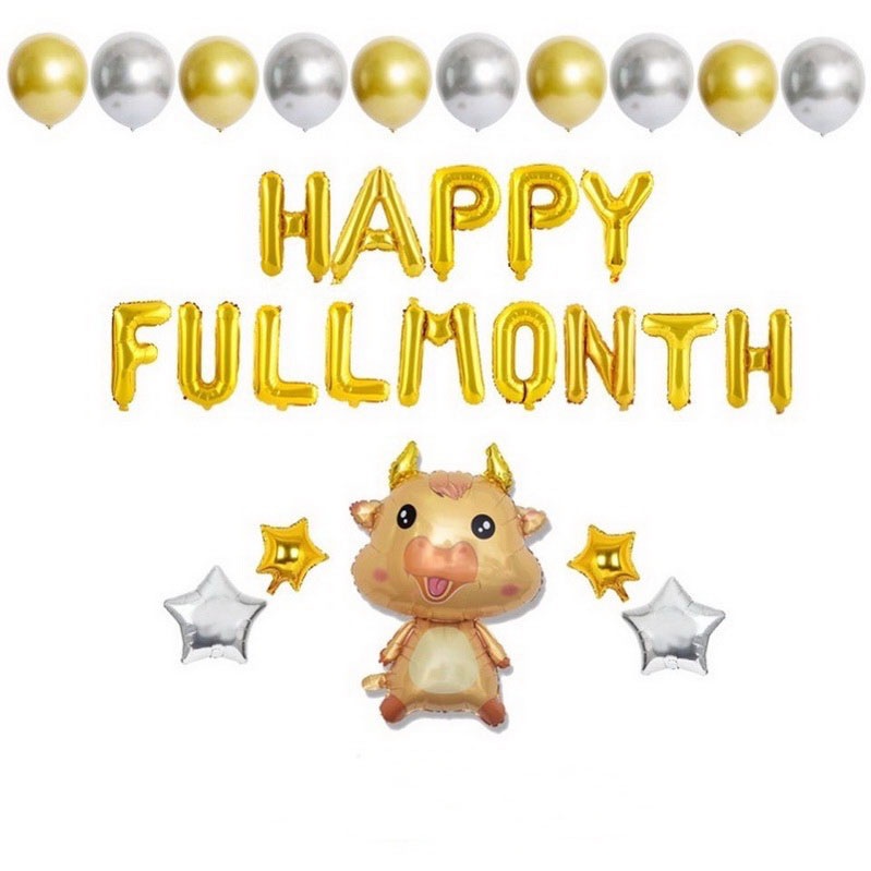 Set Bóng Trang Trí Đầy Tháng(full month) Bé Tuổi Trâu Đơn Giản Đẹp Dễ Trang Trí Tại nhà