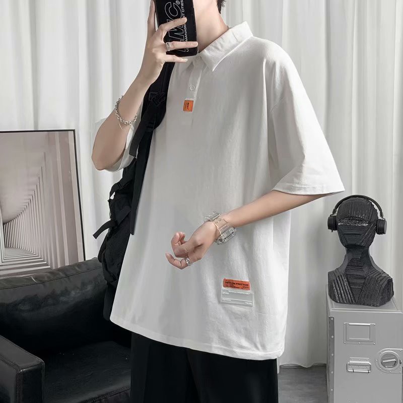 Áo thun tay ngắn cổ polo dáng rộng thời trang Nhật Bản cho nam | BigBuy360 - bigbuy360.vn