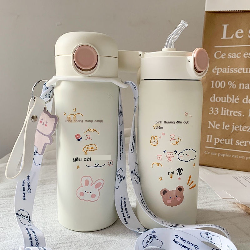 Cốc cách nhiệt nữ tươi tắn và dễ thương với cốc đựng nước bằng ống hút xu hướng sáng tạo Phiên bản Hàn Quốc của cốc Sen