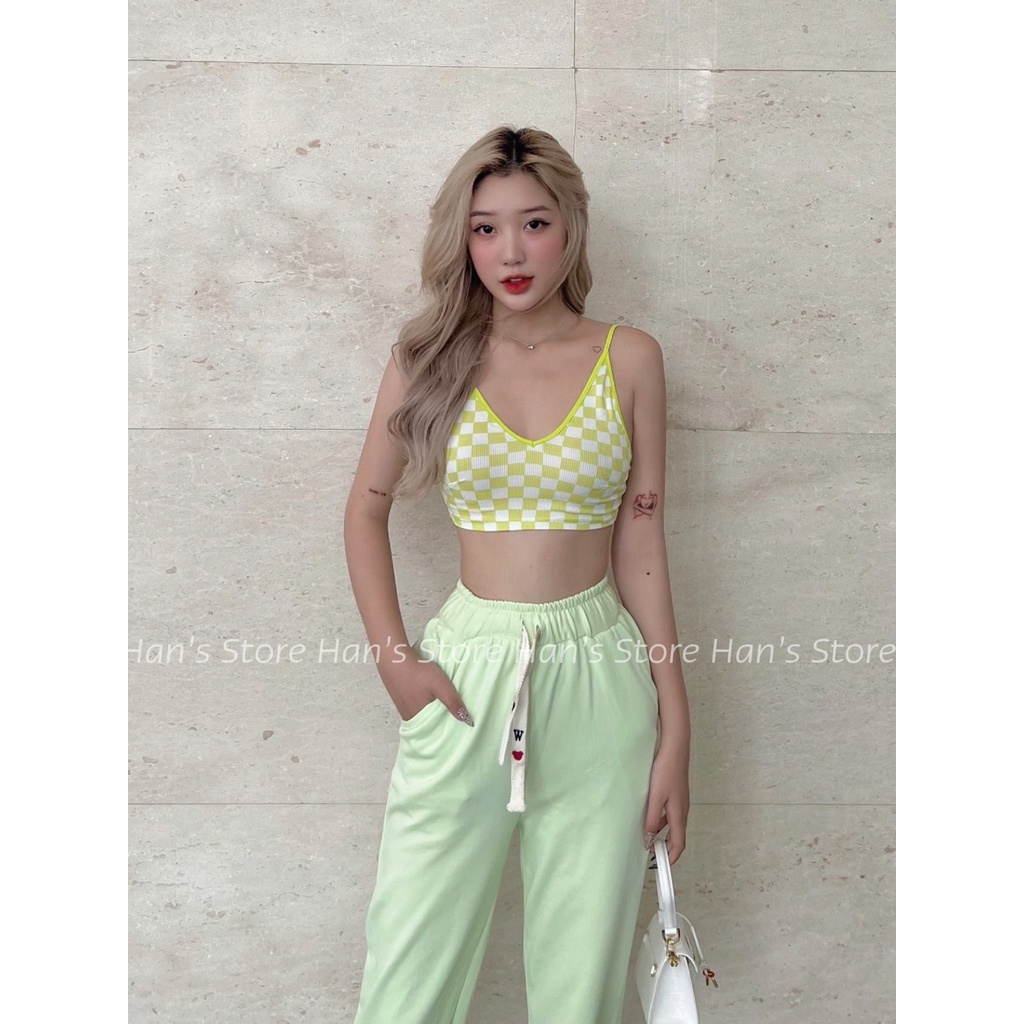 ÁO CROP DÂY CARO CÁ TÍNH -CÓ THỂ THU NGẮN DÀI