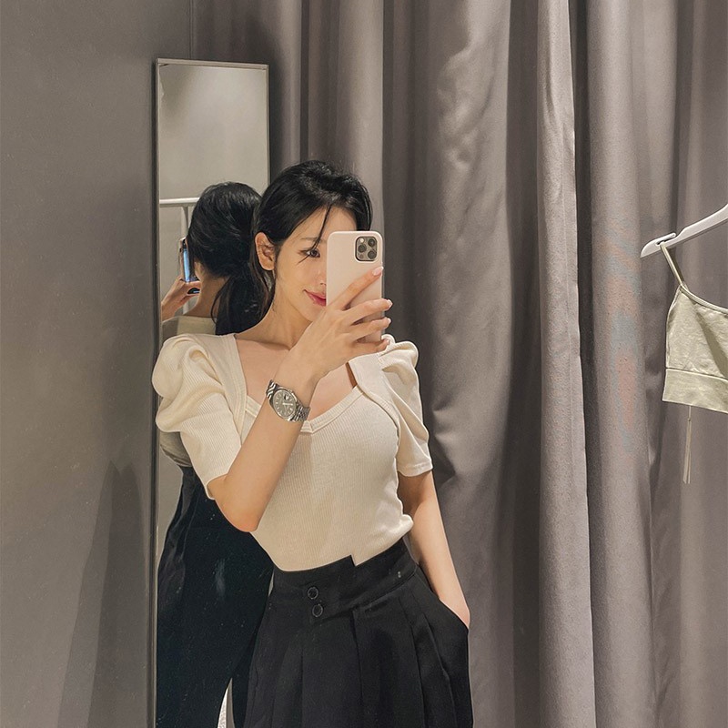 SUXI Áo Thun Tay Ngắn Dáng Ôm Màu Sắc Đơn Giản Phong Cách Hàn Quốc Thời Trang Hè Cá Tính Cho Nữ