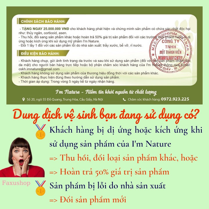 Dung dịch vệ sinh phụ nữ I'm Nature CHÍNH HÃNG Trầu không Nước rửa phụ khoa Khử mùi hôi vùng kín tự nhiên An toàn tối đa