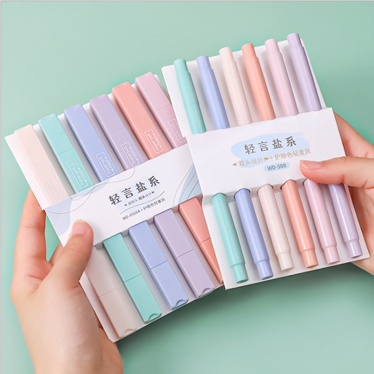 Hộp 6 bút nhớ, bút highlight hai đầu pastel cực xinh BAG U SET6BN